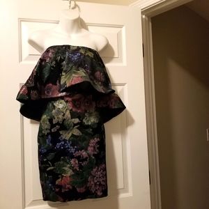 Multi color strapless bodice ruffle dress